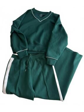 EUC SET Abercrombie YPB neoKNIT V-neck Sweater & Wide Leg Pant Emerald Green M